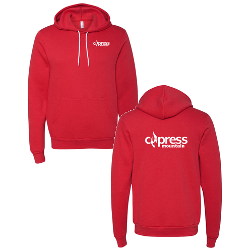 Cypress Mountain Logo 2 White Ink -- Pullover Hooded Sweatshirt Red