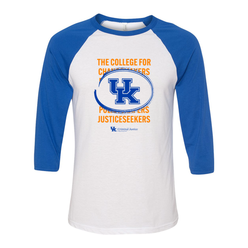 Criminal Justice Bella Canvas Unisex 3/4 Sleeve Baseball T-Shirt -- White / True Royal