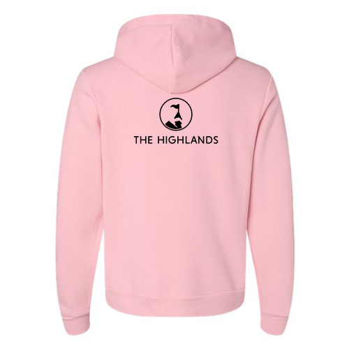 The Highlands Logo 2 Black Ink -- Pullover Hooded Sweatshirt Pink