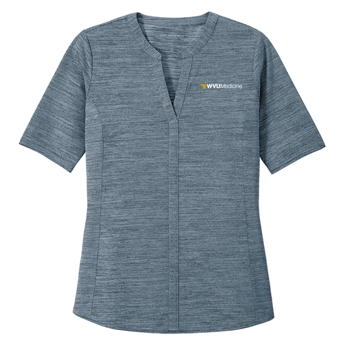 Port Authority Ladies Stretch Heather Open Neck Top -- Regatta Blue / Gusty Gray