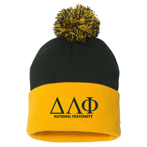 Sportsman Pom Pom Knit Hat -- Forest / Gold
