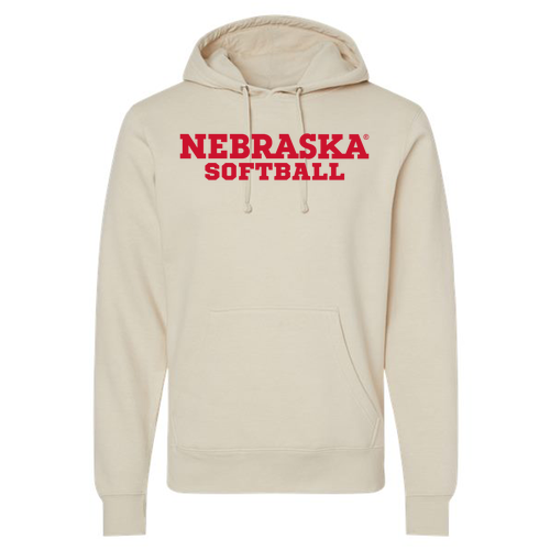 Nebraska Softball Block Font Adult Unisex Hooded Sweatshirt -- Oyster