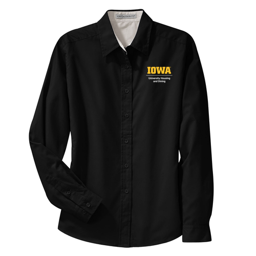 Port Authority Ladies Easy Care Long Sleeve Shirt -- Black / Light Stone