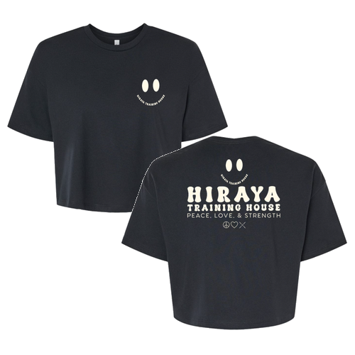 Happy Face Womens Jersey Cropped Tee -- Black