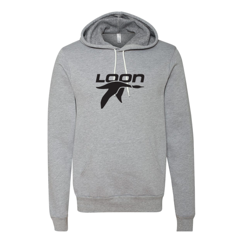 Loon Logo 1 Black Ink -- Pullover Hooded Sweatshirt Athletic Heather