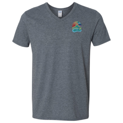 Gildan Adult V-Neck T-Shirt Front & Back -- Dark Heather
