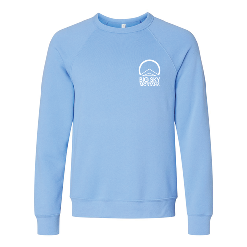 Big Sky Montana Logo 2 White Ink -- Crewneck Sweatshirt Carolina Blue