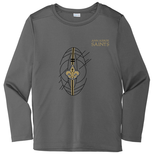 Youth Sport-Tek Posi-UV Pro Long Sleeve Tee -- Dark Smoke Grey