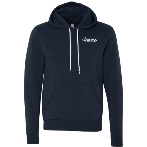 Cypress Mountain Logo 2 White Ink -- Pullover Hooded Sweatshirt Navy