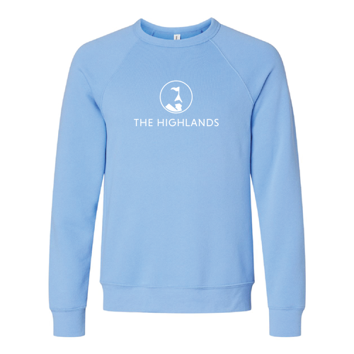 The Highlands Logo 1 White Ink -- Raglan Sweatshirt Carolina Blue