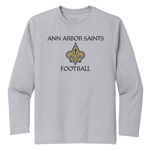 Youth Port & Company Long Sleeve Performance Tee -- Silver