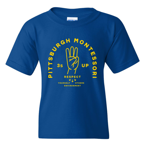 Youth Cotton T-Shirt, 3s Up Design -- Royal