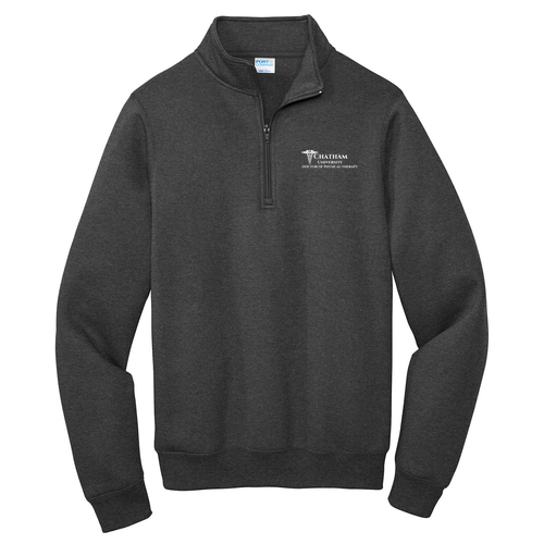 Fleece Quarter-Zip Pullover Sweatshirt -- Dark Heather Grey with White Embroidery