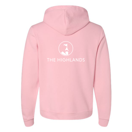 The Highlands Logo 2 White Ink -- Pullover Hooded Sweatshirt Pink