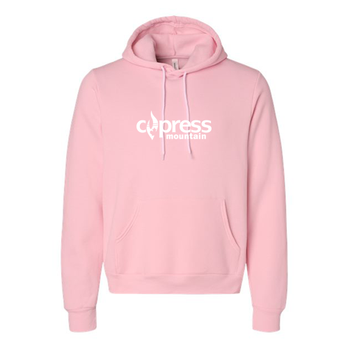 Cypress Mountain Logo 1 White Ink -- Pullover Hooded Sweatshirt Pink
