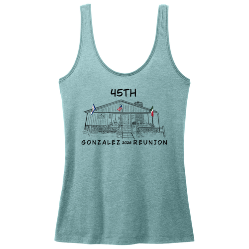District Women's Perfect Blend Cvc V-Neck Tank -- Heathered Eucalyptus Blue