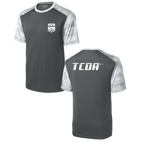 Sport-Tek Camohex Colorblock Tee -- Iron Grey / White