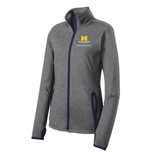 Ladies Sport-Tek Sport Wick Stretch Contrast Full Zip Jacket -- Charcoal Grey Heather / True Navy