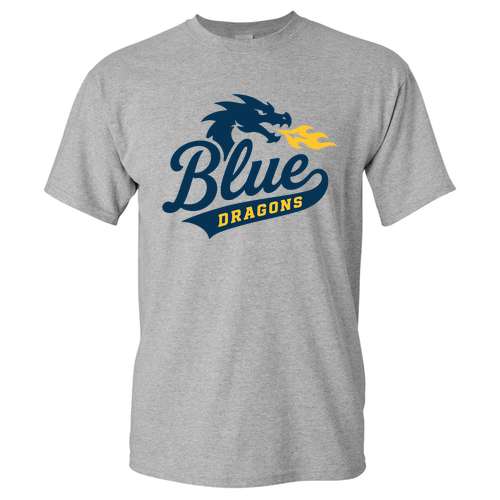 Adult Blue Dragon Script Tee -- Sport Grey