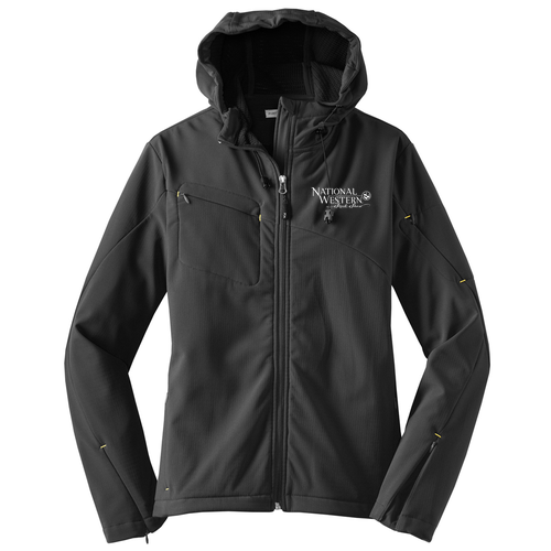 Port Authority Ladies Textured Hooded Soft Shell Jacket -- Charcoal / Lemon Yellow