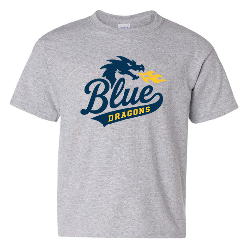 Youth Blue Dragon Script Tee -- Sport Grey
