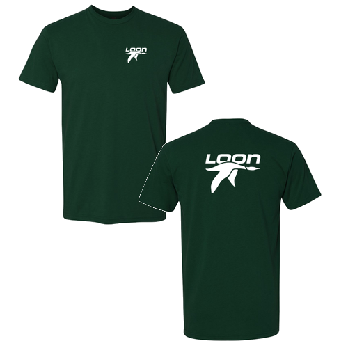 Loon Logo 2 White Ink -- Short Sleeve Forest Green