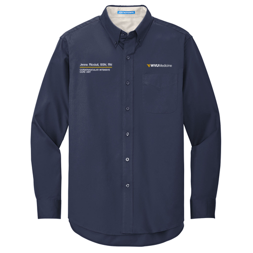 Port Authority Mens Easy Care Long Sleeve Shirt -- Navy / Light Stone