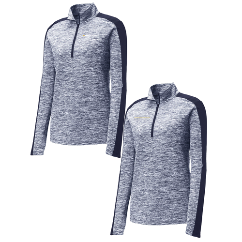 Sport-Tek Ladies PosiCharge Electric Heather Colorblock Quarter Zip Pullover -- True Navy Electric / True Navy