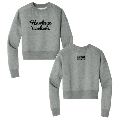 Hawkeye Teachers District Women's Perfect Weight Fleece Cropped Crew -- Heathered Steel
