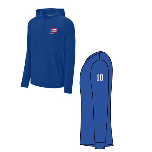 PR Flag Embroidered Logo 1/2-Zip Long Sleeve Hooded Jacket  -- True Royal