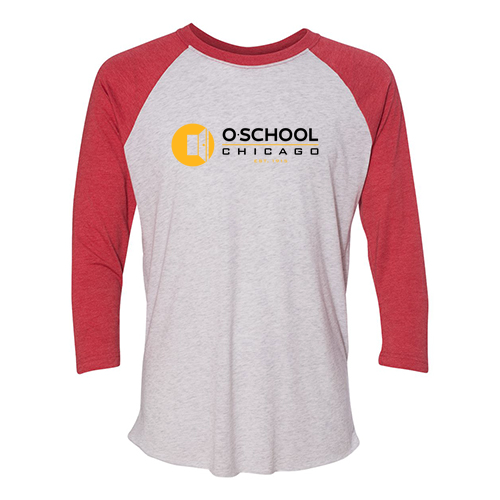 Next Level Unisex Tri-Blend 3/4 Sleeve Raglan -- Heather White / Vintage Red