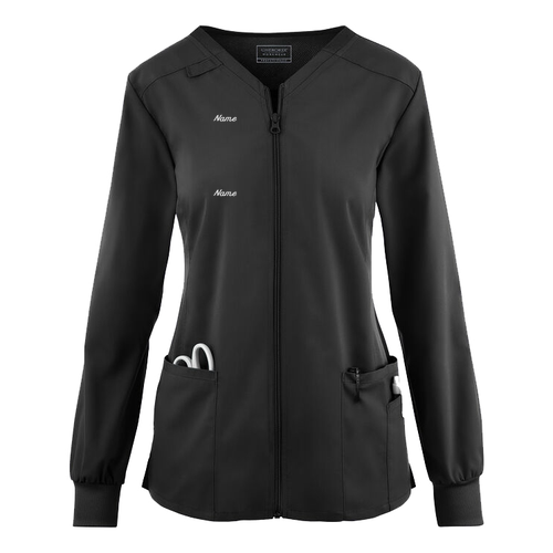 UA Exclusive Cherokee Workwear Professionals Active Women's 4-Pocket STRETCH Zip Front Scrub Jacket -- Black