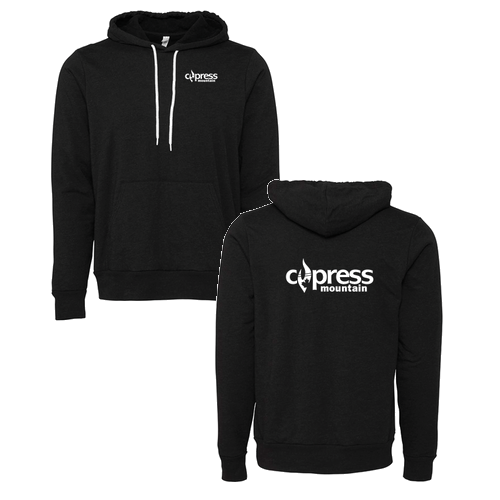 Cypress Mountain Logo 2 White Ink -- Pullover Hooded Sweatshirt Black
