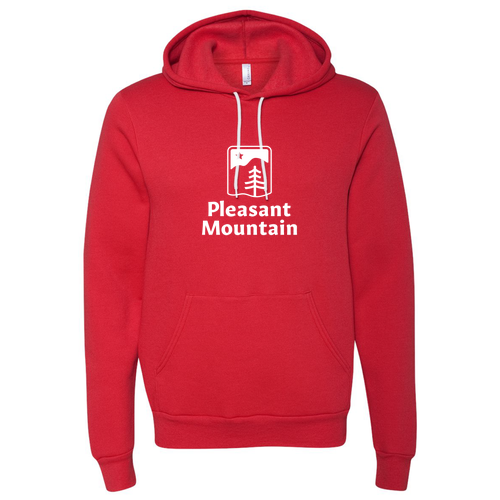 Pleasant Mountain Logo 1 White Ink -- Pullover Hooded Sweatshirt Red