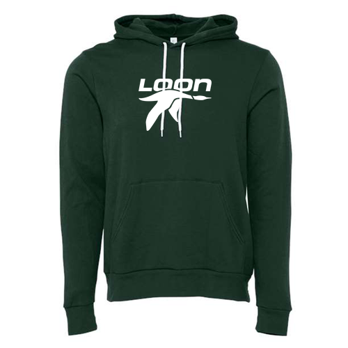 Loon Logo 1 White Ink -- Pullover Hooded Sweatshirt Forest