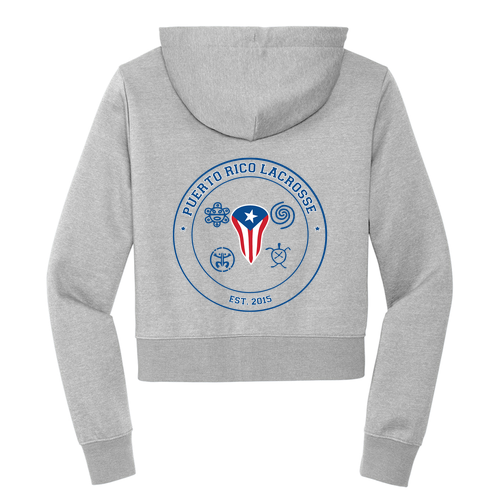 Taino Symbol Women's Crop Full Zip Hoodie -- Light Heather Grey