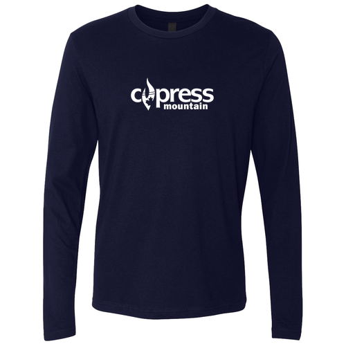 Cypress Mountain Logo 1 White Ink -- Long Sleeve Midnight Navy