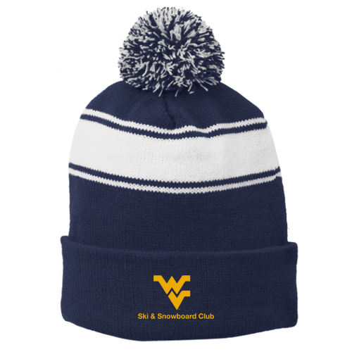 Sport-Tek Stripe Pom Pom Beanie -- True Navy/ White