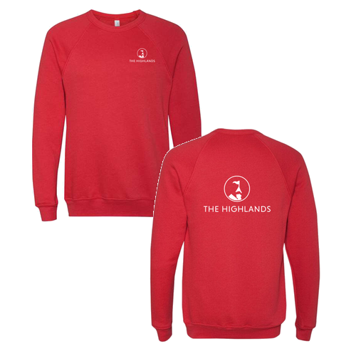 The Highlands Logo 2 White Ink -- Raglan Sweatshirt Red