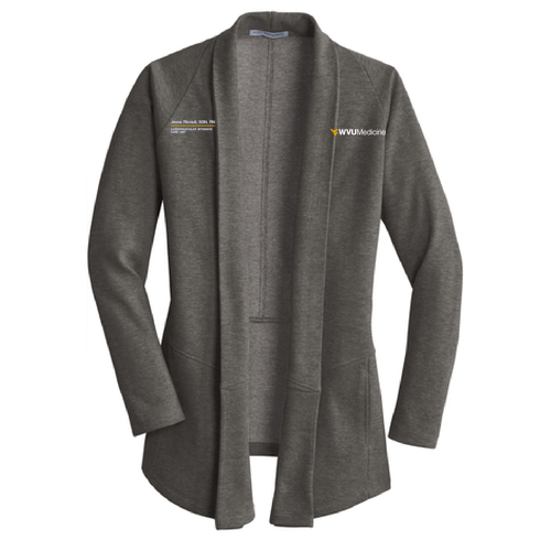 Port Authority Ladies Interlock Cardigan -- Charcoal Heather / Medium Heather Grey