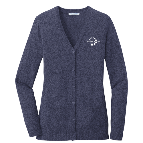 Ladies Port Authority Marled Cardigan Sweater -- Navy Marl