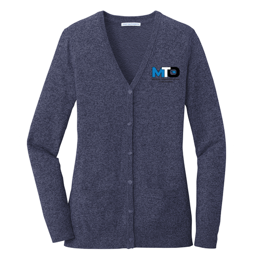 Ladies Port Authority Marled Cardigan Sweater -- Navy Marl