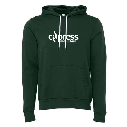 Cypress Mountain Logo 1 White Ink -- Pullover Hooded Sweatshirt Forest