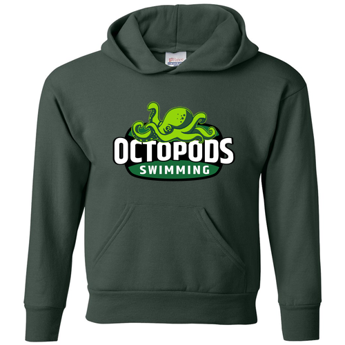 Youth Hanes Hooded Sweatshirt -- Deep Forest, Tentacle Back