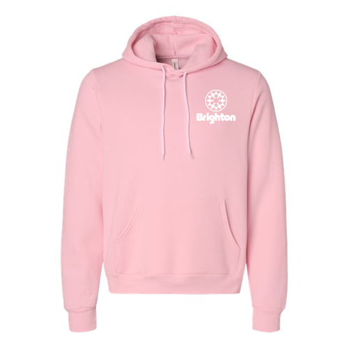 Brighton Logo 2 White Ink -- Pullover Hooded Sweatshirt Pink