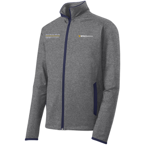 Sport-Tek Sport Wick Stretch Contrast Full Zip Jacket -- Charcoal Grey Heather / True Navy