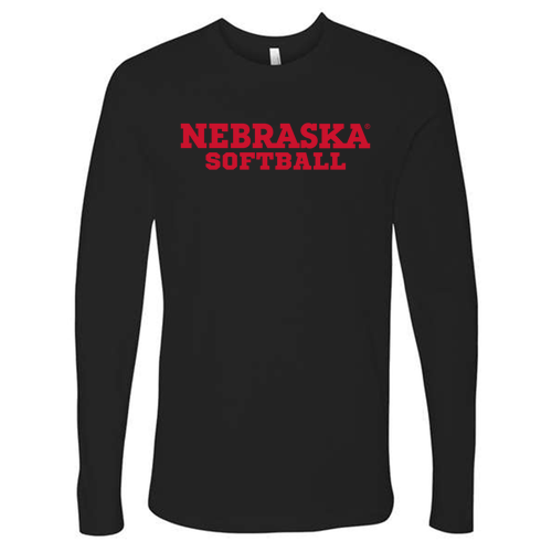 Nebraska Softball Block Font Adult Unisex Long Sleeve Tee -- Black