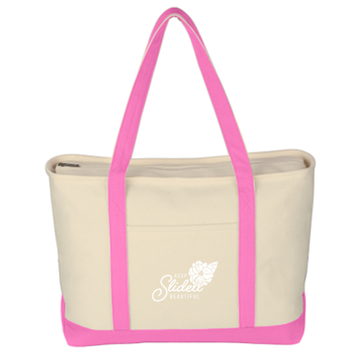 Hit Promo Large Heavy Cotton Canvas Boat Tote Bag -- Natural With Pink