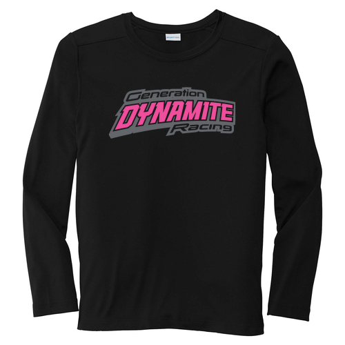 Sport-Tek Youth Posi-UV Pro Long Sleeve Tee -- Black with Neon Pink Logo