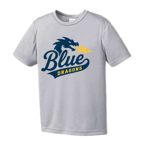 Youth Blue Dragon Script Performance Tee -- Silver